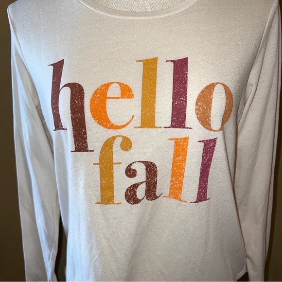 State of Mine HELLO FALL Long-Sleeved T-shirt round Hem , Hi/low Hem Size M - Picture 2 of 9